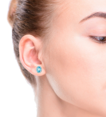 Blue Zircon Diamond Halo Stud Earrings 14K White Gold ( 2.48 ct. tw.)