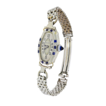 Bulova Watch 14K White Gold Diamonds & Sapphire Vintage C.1930