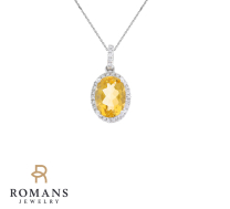Citrine Diamond Halo Pendant 14k White Gold