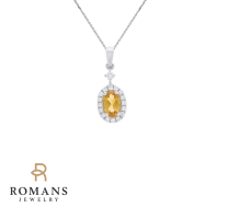 Citrine Halo Diamond Pendant 14K White Gold