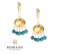 Citrine Earrings with Turquoise 14K Yellow Gold