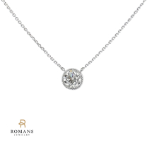 Milgrain Diamond Floating Necklace 14K White Gold 0.70 CT 18-16" GIA