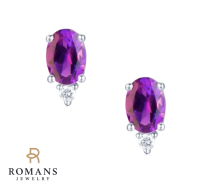 Amethyst Diamond Earrings 14K White Gold