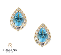 Pear Topaz Diamond Halo Earrings 14K Yellow Gold