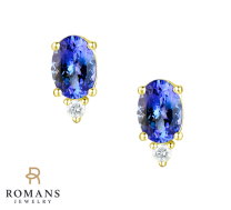 Tanzanite Diamond Stud Earrings 14K  Yellow Gold