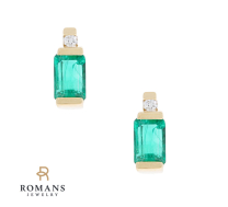 Emerald Diamond Stud Earrings 14KY AA+ Em. 1.00CTW Dia 0.04CTW