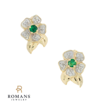 Emerald Flower Stud Earrings 10K Yellow Gold 0.20CTW