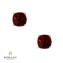 Garnet Cushion Cut 2.60ctw 14K Yellow Gold Earrings