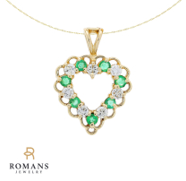 Emerald Diamond Heart Pendant 14K Yellow Gold 0.40CTW 
