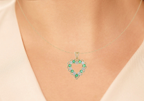 Emerald Diamond Heart Pendant 14K Yellow Gold 0.40CTW 
