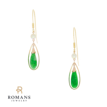 Briolette Jade Pearl Drop Earrings 14K Yellow Gold