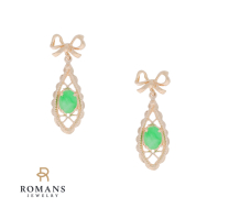 Jade Dangle Earrings With Bow 14KRG