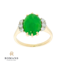 Jade Jadeite Double Cabochon Diamond Ring 14K Yellow Gold GIA