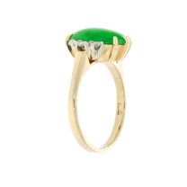 Jade Jadeite Double Cabochon Diamond Ring 14K Yellow Gold GIA