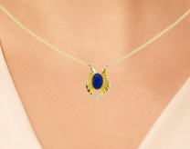 Lapis Diamond Necklace 14K Yellow Gold