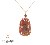 Multi-Color Jade Pendant Necklace 14K Yellow Gold
