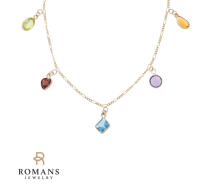 Multi-Color Gemstone Necklace 14K Yellow Gold