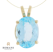 Oval Aquamarine Pendant 14K Yellow Gold 6.7CT