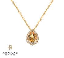 Pear Citrine Diamond Halo Pendant 14K Yellow Gold