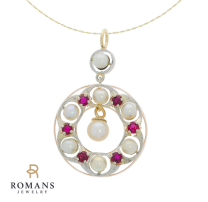 Pearl Ruby Pendant 14K Yellow Gold Platinum