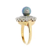 Tahitian Pearl Diamond .75ctw 14K 2 Tone Ring 1950's