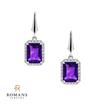 Amethyst Diamond Drop Halo Earrings 14K White Gold Am 2.98CTW Dia .22CTW