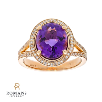 Amethyst Diamond Halo 14K Rose Gold Ring 3.52CT