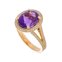 Amethyst Diamond Halo 14K Rose Gold Ring 3.52CT