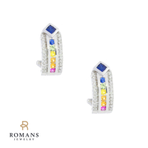 Rainbow Sapphire and Diamond Earrings 14K White Gold 1.20CTW