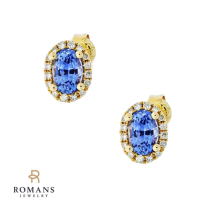 Sapphire Diamond Halo Stud Earrings 14K Yellow Gold .81CTW