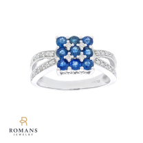 Sapphire Cluster Diamond 14K White Gold Ring