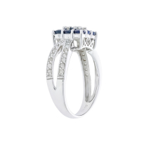 Sapphire Cluster Diamond 14K White Gold Ring