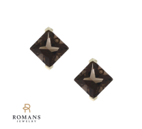 Smoky Quartz Stud Earrings 10K Yellow Gold 