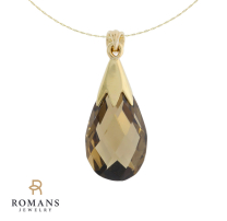Smokey Quartz Pendant Necklace 14K Yellow Gold 15CTW