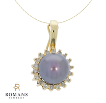 Tahitian Pearl Diamond Halo Pendant 14K Yellow Gold