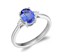 Tanzanite Diamond Three Stone Ring 14K White Gold