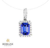 Tanzanite Diamond Halo Pendant 14K White Gold ( 1.12 ct. tw.)