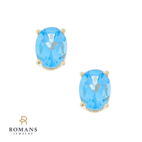 Oval Swiss Blue Topaz Stud Earrings 14K Yellow Gold 2.64ctw