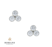 Trio Old European Cut Diamond Stud Earrings 14K White Gold