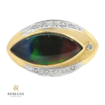 Ammolite Triplet Diamond Ring 18K Yellow Gold