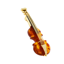 Vintage Amber Violin Brooch 14K Yellow Gold
