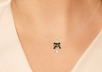 Aquamarine Vintage Bow-Ribbon Seed Pearl 14K Two Tone Gold Pendant 1.38CT