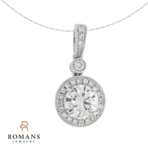 Round Diamond Halo Pendant .98 CT 14K White Gold