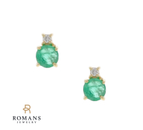 Emerald Diamond Stud Earrings 14K Yellow Gold