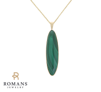 Oval Malachite Bezel Pendant 14K Yellow Gold