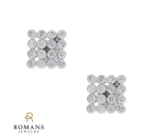 14K White Gold Square Cluster Diamond Earrings