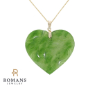 Heart Dragon Carved Jade Pendant 14K Yellow Gold
