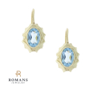 Vintage Blue Topaz Leverback Earrings 14K Yellow Gold
