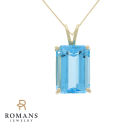 Swiss Blue Emerald Cut Topaz Pendant 14K Yellow Gold