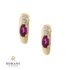 Pink Sapphire Diamond Semi Hoop Earrings 14K Yellow Gold